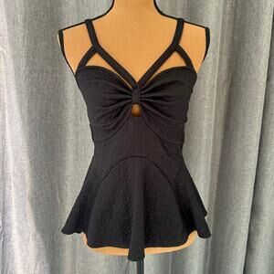 Free People Sleeveless Quilted-Jacquard Cutout Peplum Royalty Top Medium